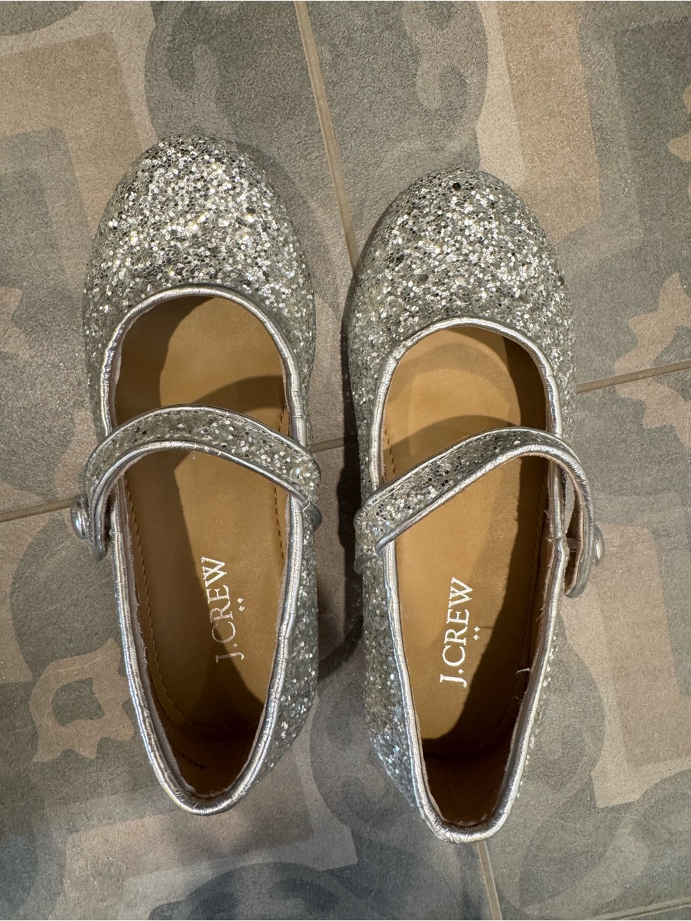 J. Crew Silver Glitter Mary Janes for Girls